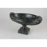 A marble oval pedestal dish with handles in the form of lizards (a/f) 26cm (NC)