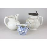 A Royal Worcester porcelain jug, 17cm high, an Aesthetic stoneware jug with pewter mount and