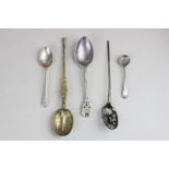 An Edward VIII silver anointing spoon, a silver salt spoon, and coffee spoon, a silver teaspoon with