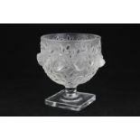 A Lalique frosted glass pedestal bowl in Elizabeth pattern of birds and vines, base etched '