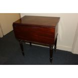 An unusual mahogany pot cupboard, in the form of a drop leaf side table with button operated