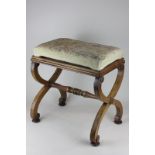 A Victorian rosewood x-framed stool, with rectangular tapestry upholstered seat, 41cm