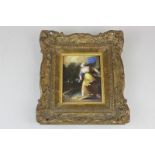 A 19th century porcelain plaque, depicting a scene of a classical fable, in gilt frame