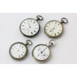 Three silver open face pocket watches; and a Swiss chrome cased triple dial plunge operated counting