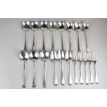 A part matched canteen of Chinese silver, Hanoverian pattern handles, comprising eleven soup