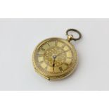 A Swiss 18ct gold open face pocket watch in a foliate engraved case