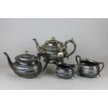A three piece silver plated tea set marked venture to base, together with a Victorian silver