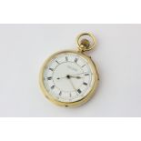 An 18ct gold open face pocket watch with stop watch button wind signed and numbered Shaw & Son