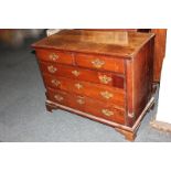 A 19th century mahogany chest, of two short over three long drawers, on bracket feet, 94cm