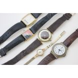 A lady's 9ct Omega bracelet watch; and four other watches