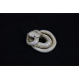 A 19th century carved Japanese ivory netsuke of a coiled snake, character mark to base, 5.5cm wide