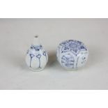 Two Hoi An hoard Vietnamese porcelain items, a perfume bottle and a lidded box, both with blue