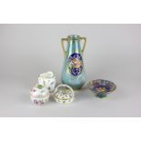 Two pieces of Minton porcelain with opalescent finish, two other small pieces of Minton porcelain