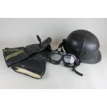 A policeman's motor bike helmet, goggles and gloves