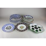 A collection of Victorian and later china plates including Staffordshire cabinet plates decorated