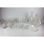 Four various glass decanters, six various stoppers, other cut and moulded glass dishes, bowls and