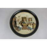 A Musterschutz hand painted stoneware wall hanging plate decorated with an interior scene, marks
