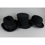 A G A Dunn & Co top hat, a Woodrow bowler hat and a Henry Heath Ltd trilby