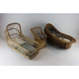 Two doll's wicker rocking cribs  a wicker chair, a folding chair with slatted seat, small burrwood
