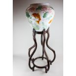 A large Franklin Mint 'The Vase of the Golden Carp' by Zhe Zhou Jiang on hardwood stand, 33cm