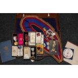 Masonic interest, a 9ct gold Masonic medal, seven silver Masonic medals and other base metal medals,