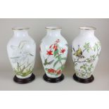 Three Franklin porcelain vases, The Marshland Bird, The Woodland Bird and The Garden Bird, all