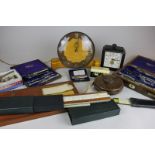 Various drawing and measuring tools, a super slider calculator, a measuring tape, two electric