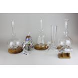 Four glass ships in bottles a Twists glass pear, two glass dolphin ornaments and a J G Durand