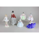 Five various Royal Doulton figures including Little Ballerina (HN3395), Elaine (HN3214), Sara (