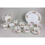 A Royal Crown Derby, Derby Posies pattern coffee set for six with an oval serving plate and a