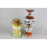 An Art Deco Myott Son & Co vase together with a Japanese baluster vase with rust and gilt