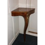 A burr walnut corner console table with ormolu scroll detail to leg, 59cm