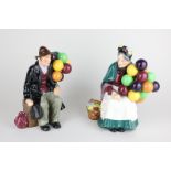 Two Royal Doulton figurines, The Balloon Man (HN1954) and The Old Balloon Seller (HN1315), tallest