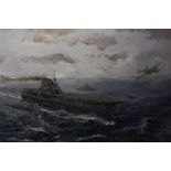 Neville Dutton (contemporary) USS Hornet, The Doolittle Raid, oil on canvas, 43cm by 29cm