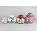 Four Chinese porcelain ginger jars and covers in various styles and sizes, all with character