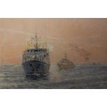 Neville Dutton (contemporary) Gulf Guardians, Sandown Class MCMVs in Persian Gulf, oil on canvas,