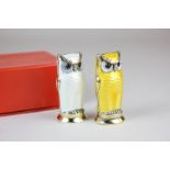 A pair of David Andersen silver and enamel owl peppers in yellow and white, D A Norway, sterling