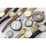 Three silver cased watches and eight other various watches