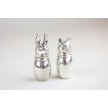 A pair of Continental silver novelty salt and pepper pots in the form of a cat and a rabbit,