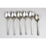 A set of five George V silver teaspoons with beaded handles, Birmingham 1923/24, and single plated