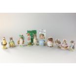 Ten Beswick Beatrix Potter figurines, including Sally Henny Penny, Aunt Pettitoes, Samuel Whiskers