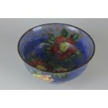 A Royal Doulton porcelain bowl with hand painted design of anemones on blue ground, 19cm