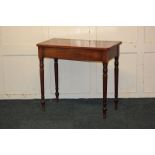 A mahogany side table with rectangular top on turned supports, 76cm