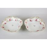 A pair of late 18th/early 19th century Derby porcelain dessert dishes with scalloped shape, pink