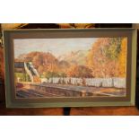 Norman Phillips (20th century), railway station with trees beyond, Freshford Halt, Somerset, oil