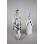 A Lladro porcelain figure of a princess with pointed hat and cape, together with a similar Lladro