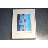 A framed Vasarely abstract poster for the 1972 Munich Olympics, together with four other coloured
