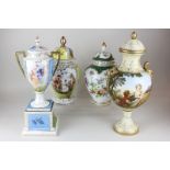 A 19th century Royal Vienna porcelain urn and cover on square plinth depicting scenes of a lady