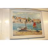 Twaite (20th century), harbour scene, oil on board, signed, 49cm by 39cm