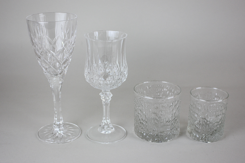 Two sets of six Royal Doulton wine glasses, together with six Longchamp wine glasses and two sets of